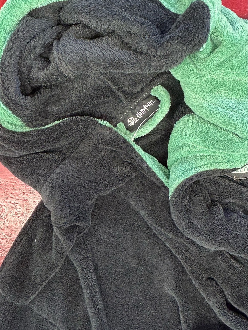 Harry Potter Plush Hooded Wizard Robe - Black/Gray with Green Trim